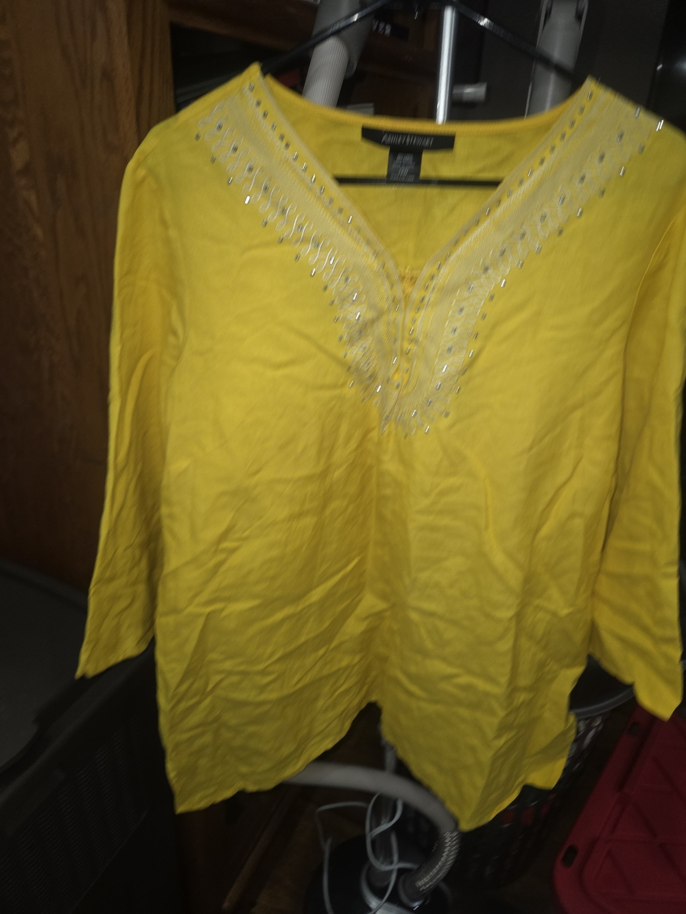 Allison Daley Yellow Embellished V-Neck Top